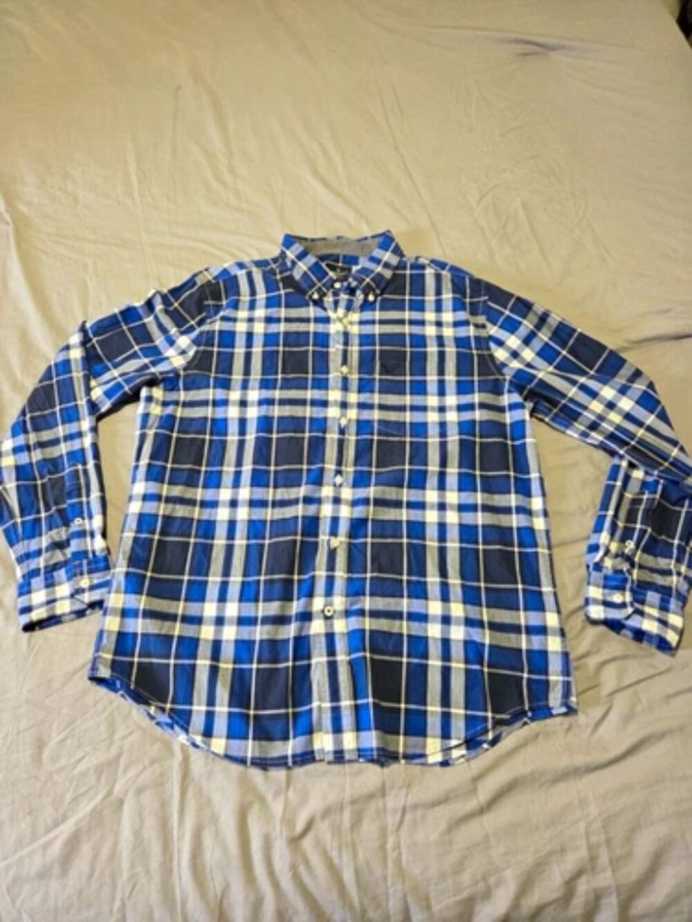 American Eagle Outfitters Mens Plaid Button Down Shirt Large Blue Long Sleeve